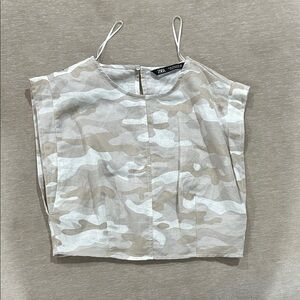 Zara Women's Camouflage Blouse - Beige and White